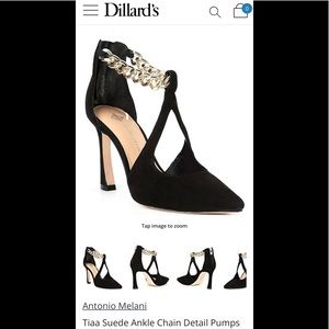 Tiaa Ankle Chain detail, black suede pumps